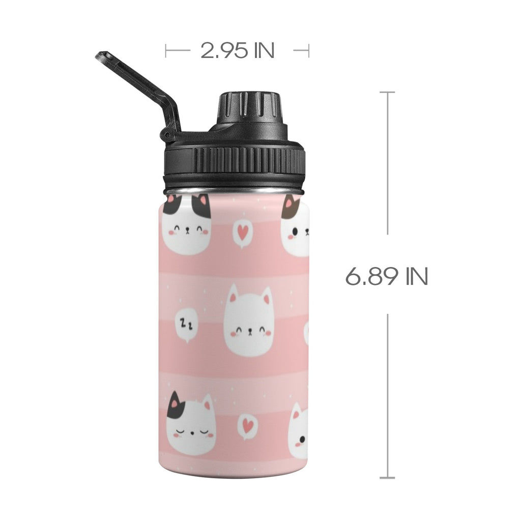 Pink Cats Kids Water Bottle with Chug Lid (12 oz) One Size Kids Water Bottle with Chug Lid animal Printed Offshore