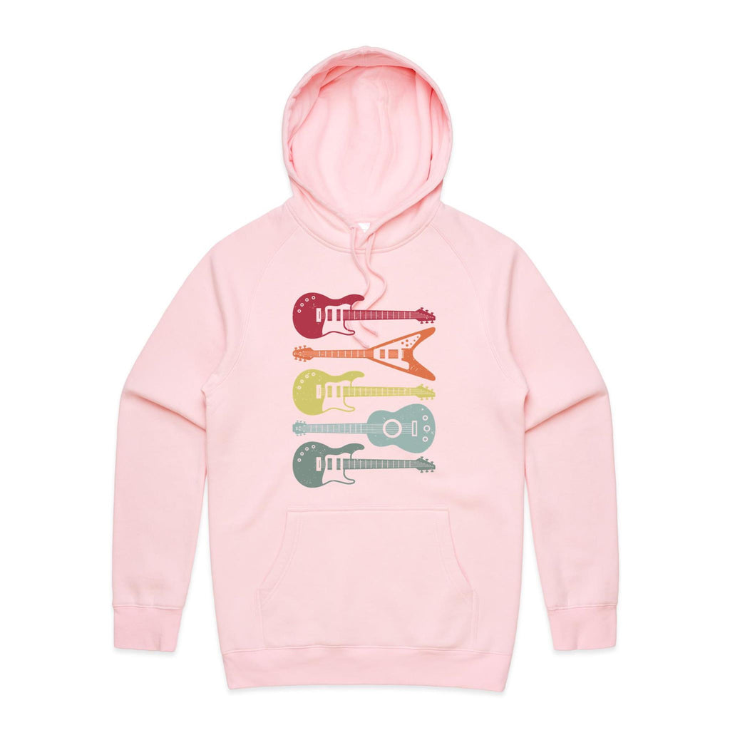 Retro Guitars - Mens Hoodie Pink Mens Hoodie Music Printed In Australia