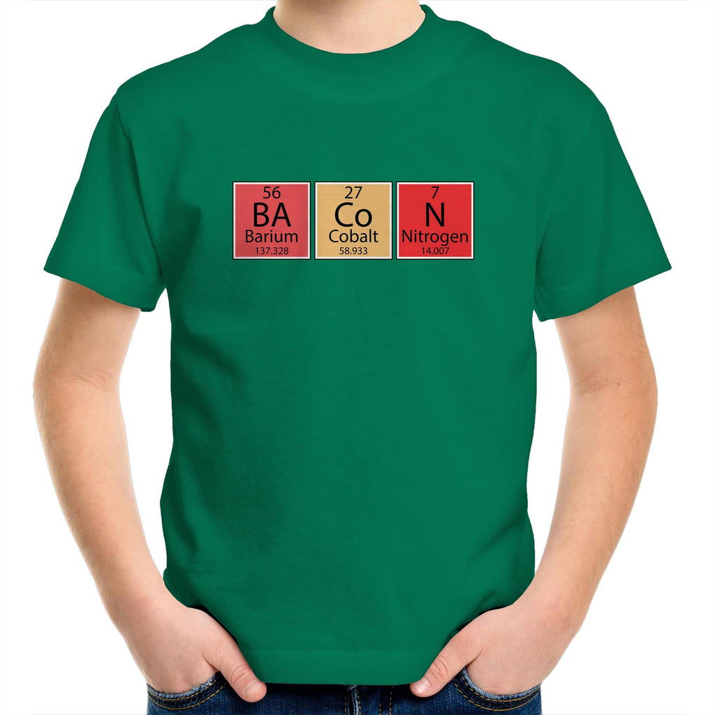 Bacon, Periodic Table - Kids Youth T-Shirt Kelly Green Kids Youth T-shirt Food Printed In Australia Science