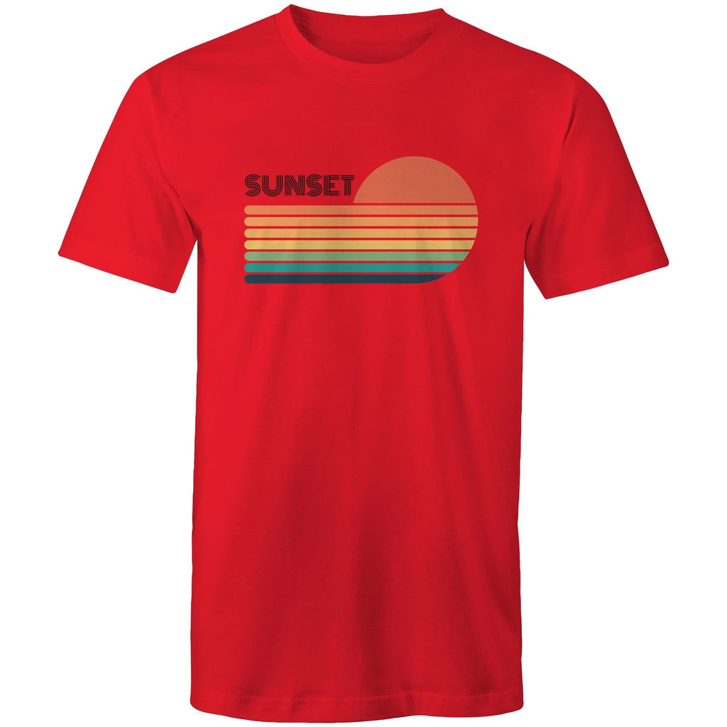 Retro Sunset - Mens T-Shirt Red Mens T-shirt Printed In Australia Retro