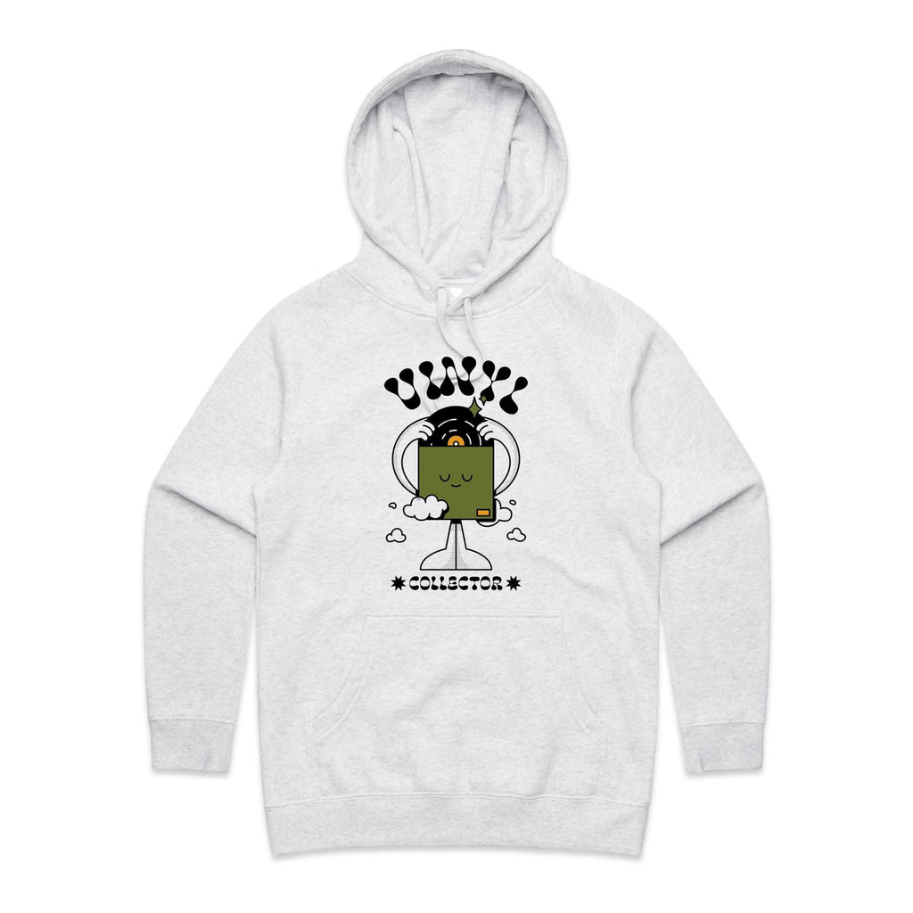 Vinyl Collector, Records - Womens Hoodie White Marle Womens Hoodie Music Printed In Australia Retro