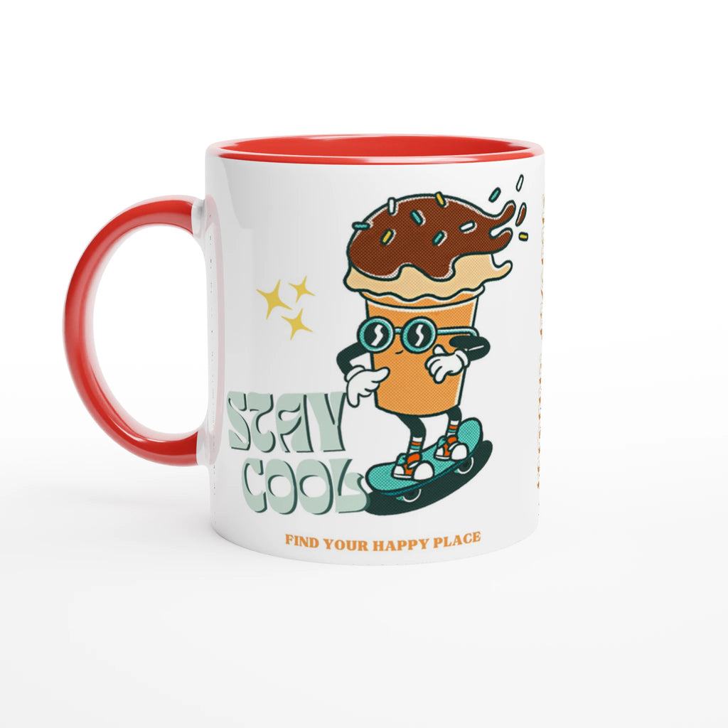 Personalise - Stay Cool, Ice Cream - White 11oz Ceramic Mug Ceramic Red Personalised Mug customise Globally Fulfilled personalise Retro
