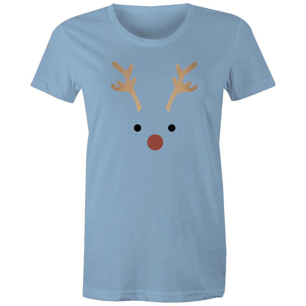 Red Nose Reindeer - Womens T-shirt Carolina Blue Womens Christmas T-shirt Christmas Printed In Australia