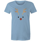 Red Nose Reindeer - Womens T-shirt Carolina Blue Womens Christmas T-shirt Christmas Printed In Australia