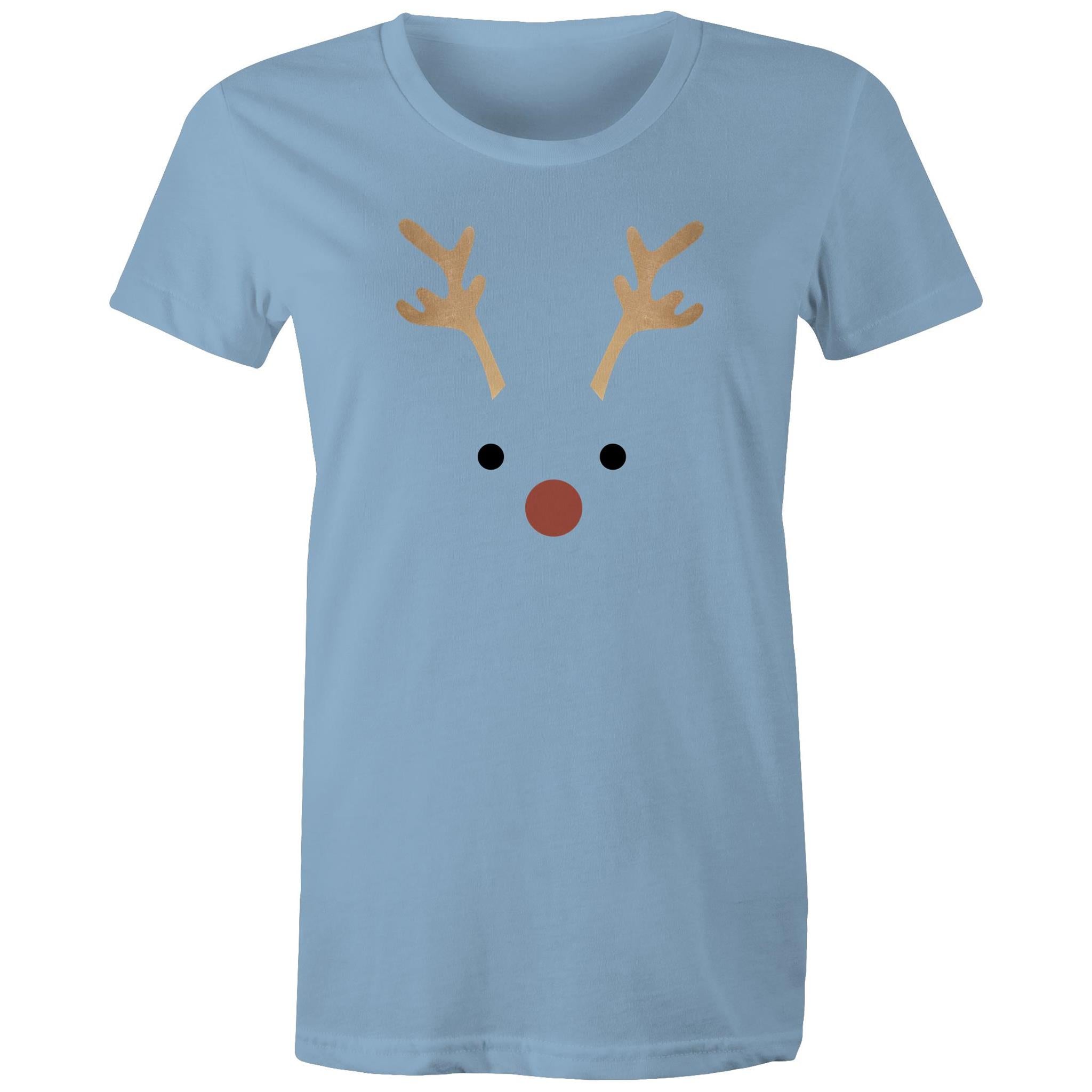 Red Nose Reindeer - Womens T-shirt Carolina Blue Womens Christmas T-shirt Christmas Printed In Australia