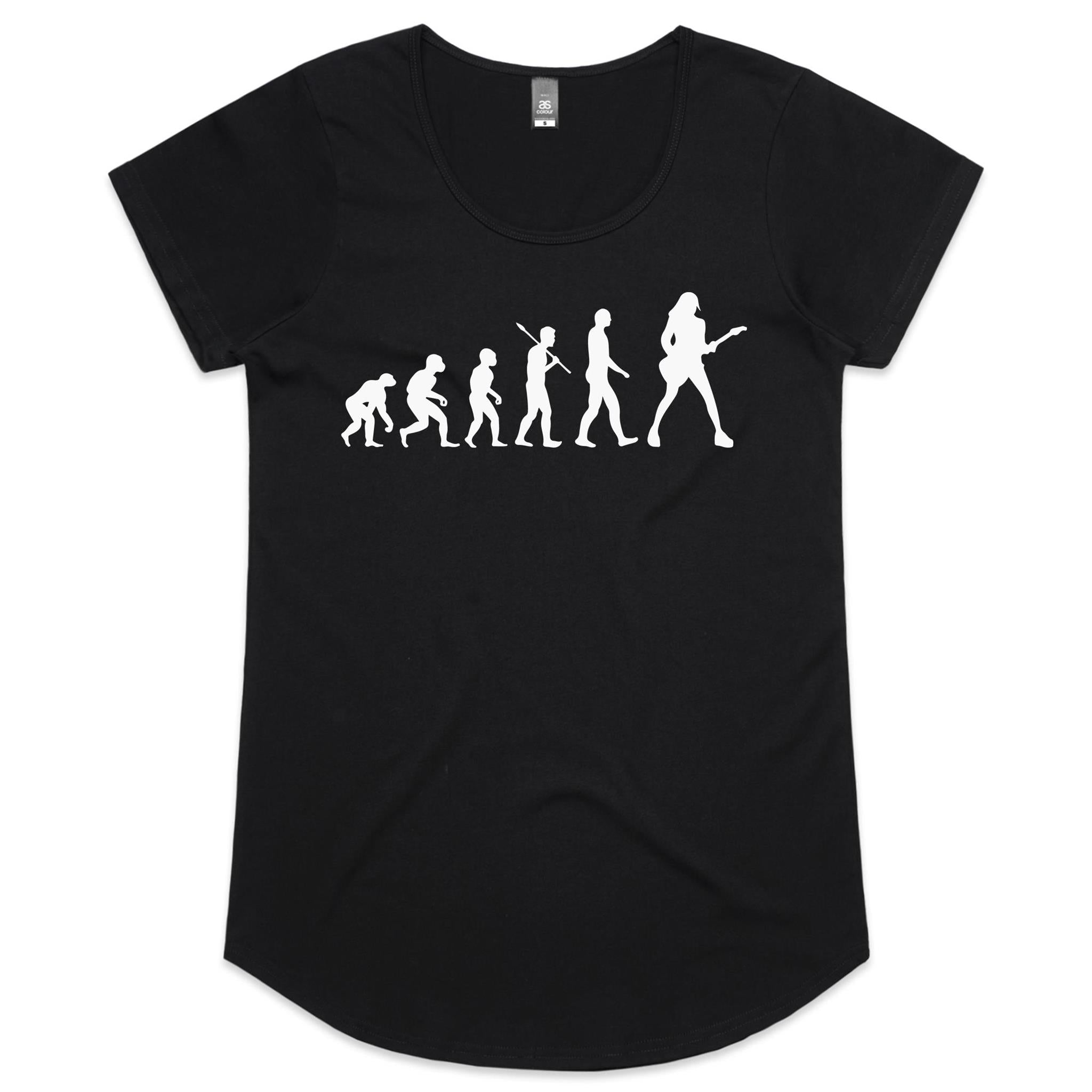 Evolution Of A Guitar Player - Womens Scoop Neck T-Shirt Black Womens Scoop Neck T-shirt Music Printed In Australia