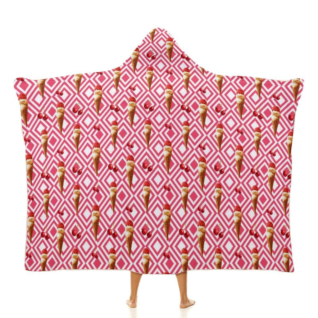 Cherry Ice Cream Kids Hooded Blanket 100cm x 130cm white 40"×50" Kids Hooded Blanket Food Printed Offshore