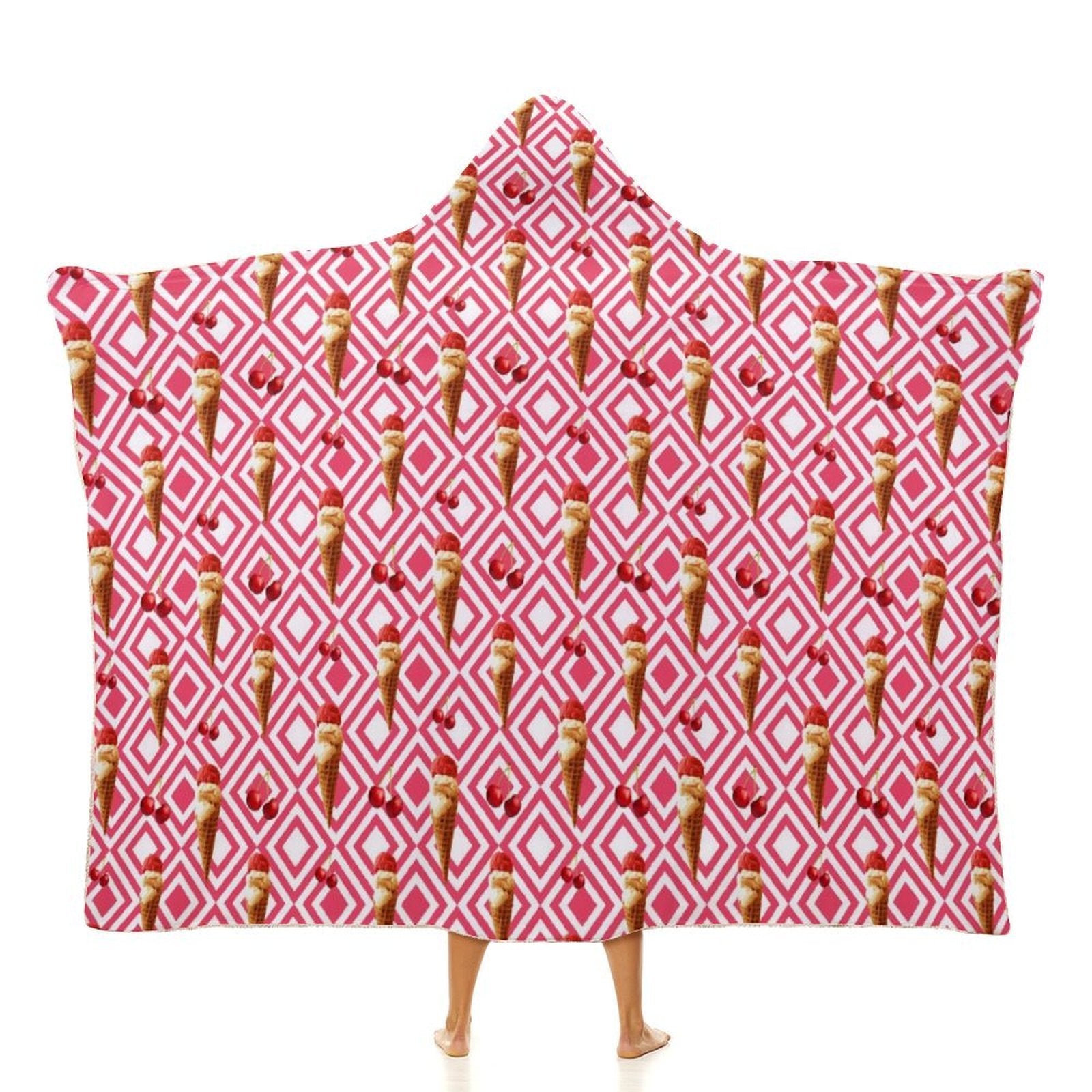 Cherry Ice Cream Kids Hooded Blanket 100cm x 130cm white 40"×50" Kids Hooded Blanket Food Printed Offshore