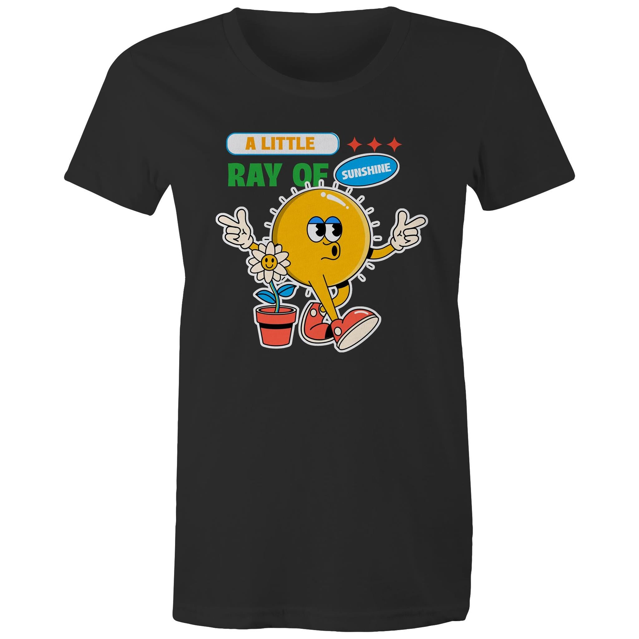 A Little Ray Of Sunshine - Womens T-shirt Black Womens T-shirt Positivity Printed In Australia