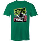 Astronaut, Anywhere But Here - Mens T-Shirt Kelly Green Mens T-shirt Printed In Australia Space