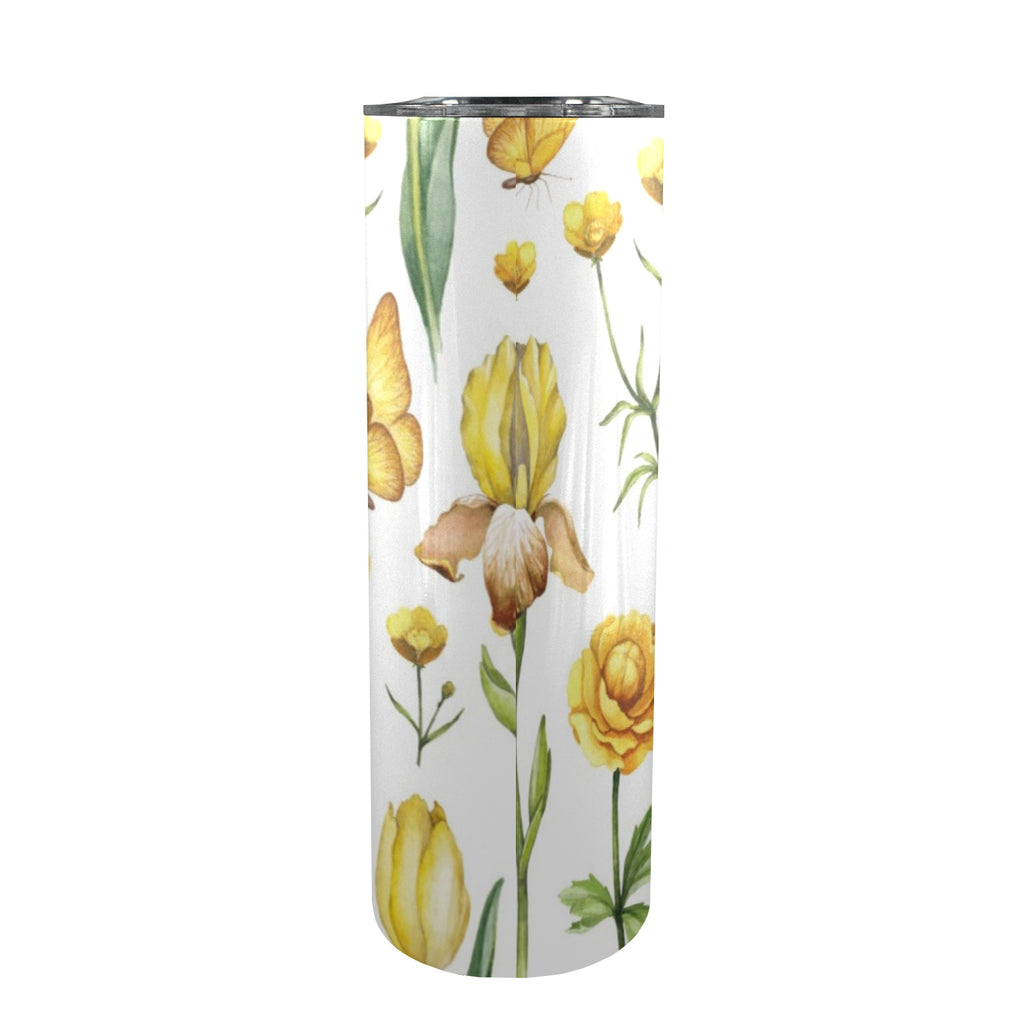 Yellow Flower Watercolour 20oz Tall Skinny Tumbler with Lid and Straw