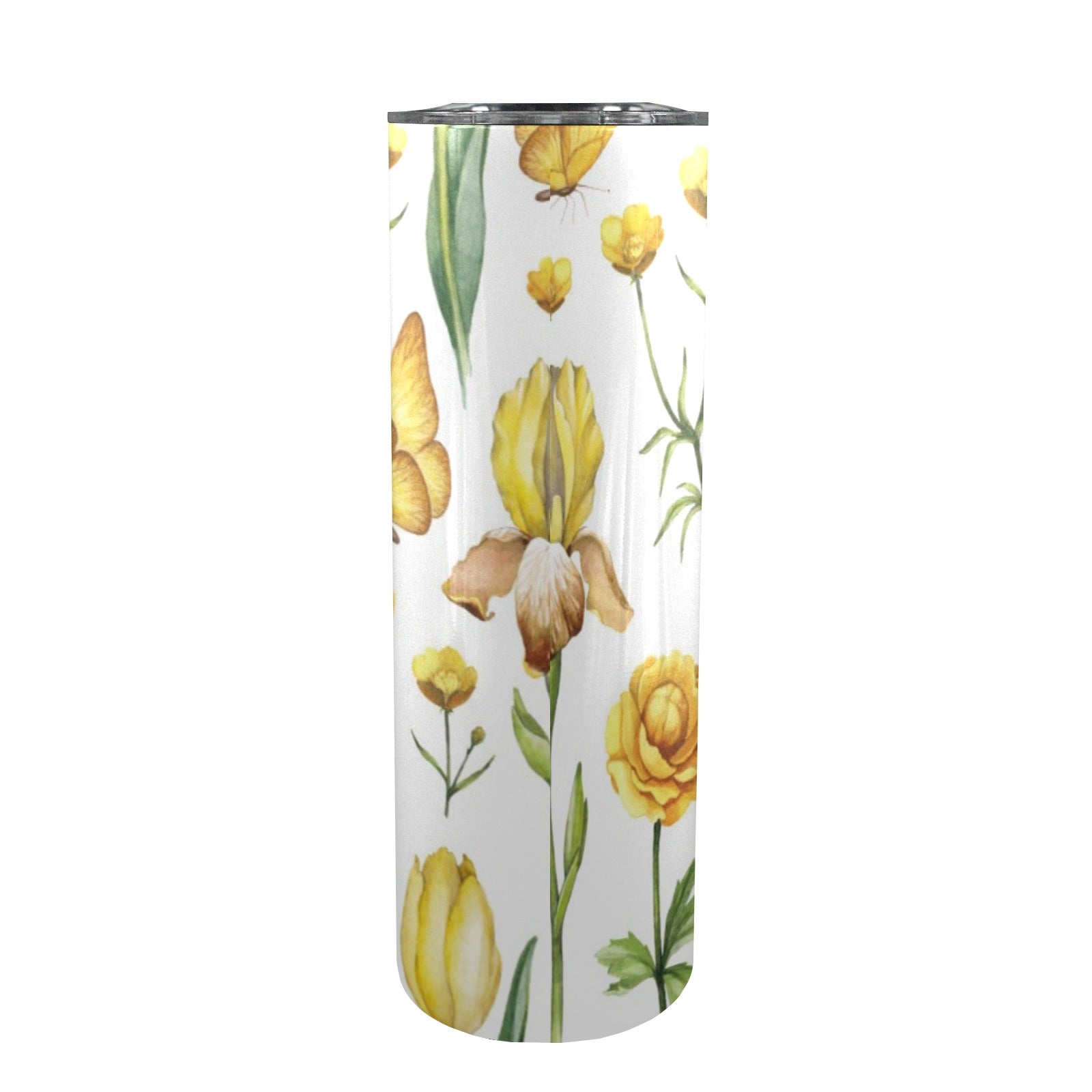 Yellow Flower Watercolour 20oz Tall Skinny Tumbler with Lid and Straw