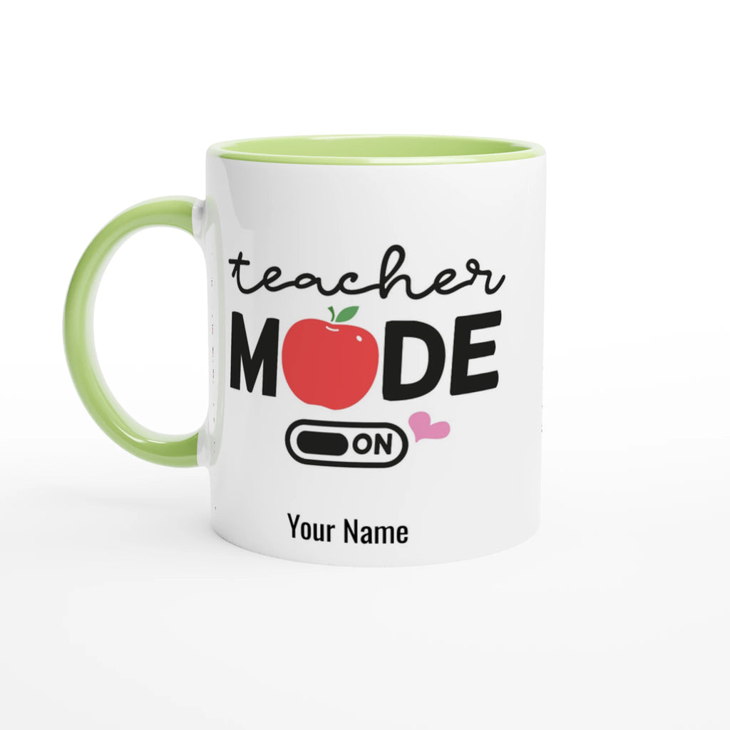 Personalise Teacher Mode On White 11oz Ceramic Mug with Color Inside Ceramic Green Personalised 11oz Mug