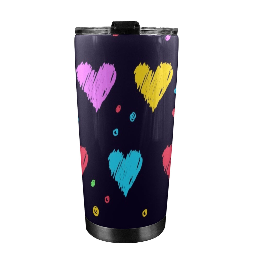 Colourful Hearts - 20oz Mobile Tumbler with Lid (Black Lock)