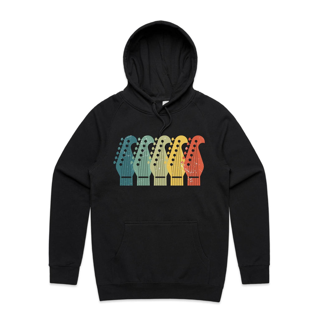 Vintage Guitar Headstock - Mens Hoodie Black Mens Hoodie Music Printed In Australia