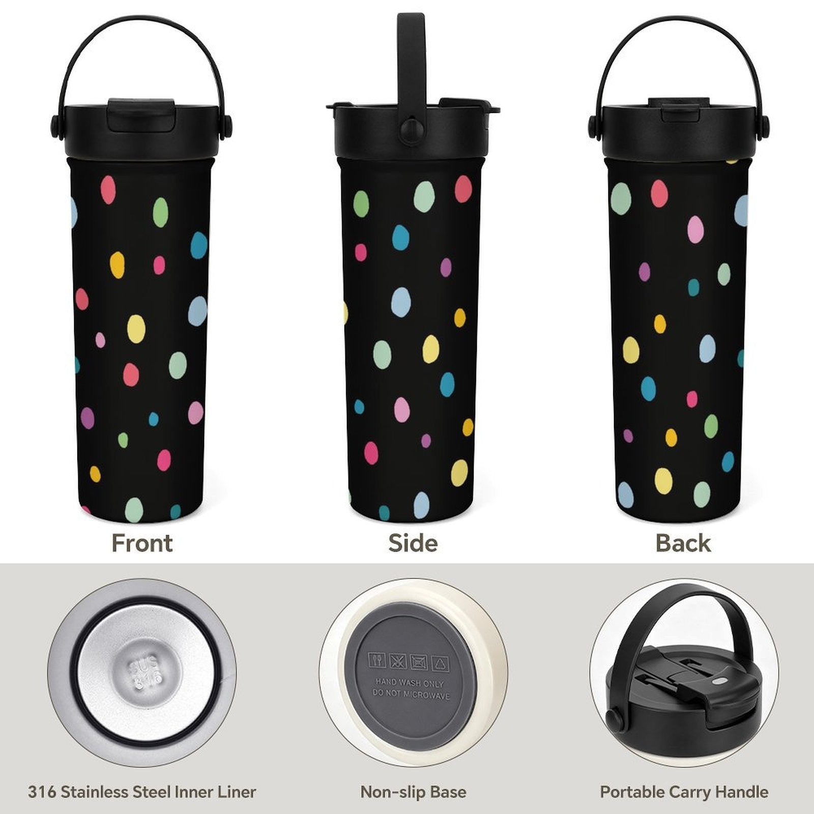 Polka Dots 20oz Tea Tumbler with Carry Handle