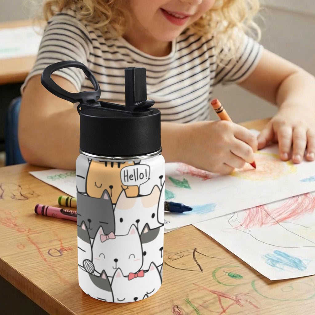 Cat Hello 12oz Kids Water Bottle with Straw Lid