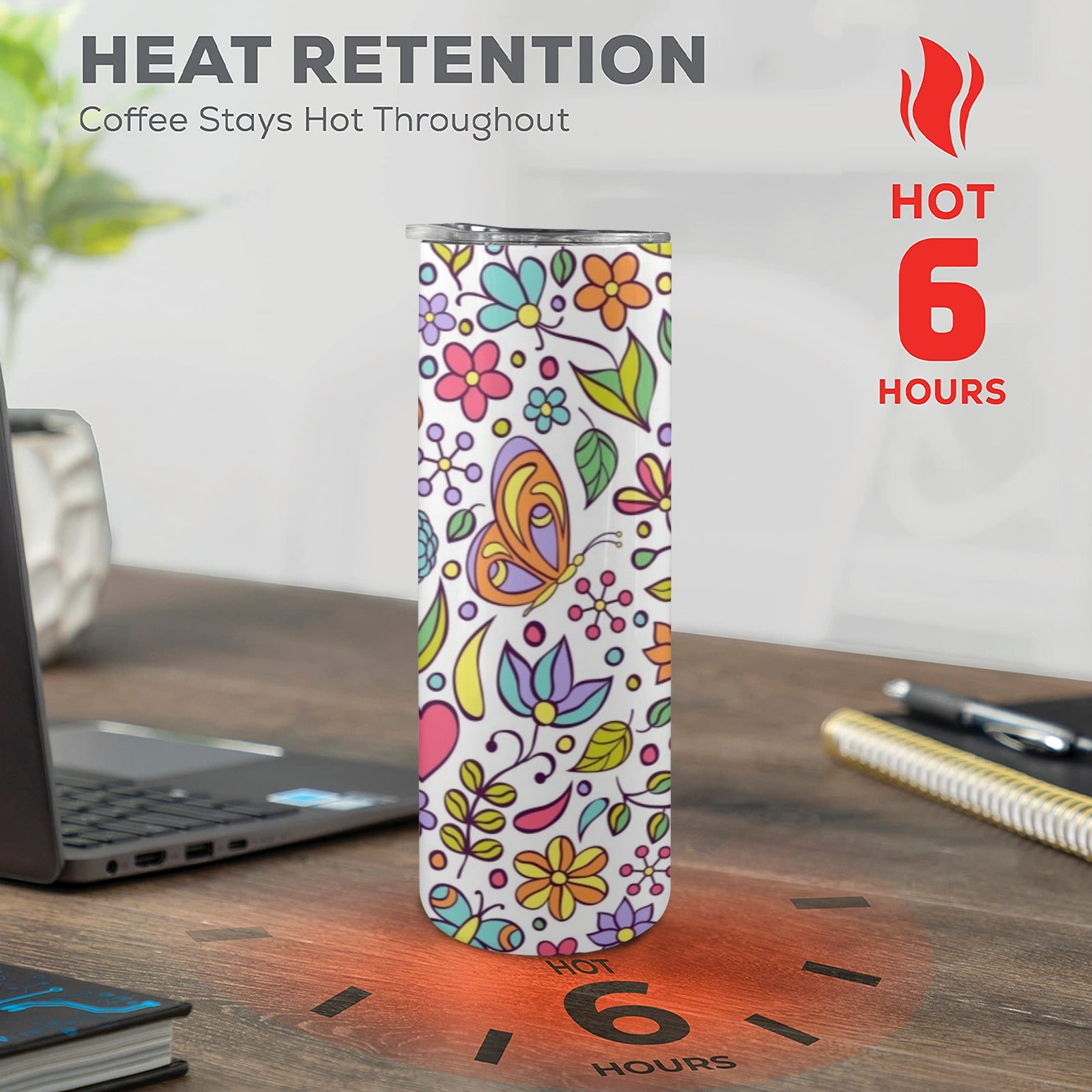 Hippie Butterfly And Flowers - 20oz Tall Skinny Tumbler with Lid and Straw