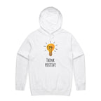 Think Positive, Light Bulb - Mens Hoodie White Mens Hoodie Positivity Printed In Australia