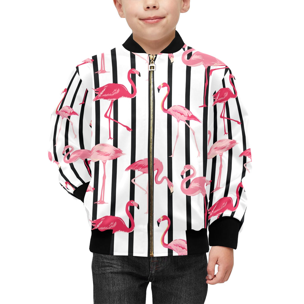 Flamingo Stripes Kids Bomber Jacket Kids Bomber Jacket animal Printed Offshore