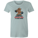 Working On My Holiday Bod, It's Cookie Shaped - Womens T-shirt Pale Blue Womens Christmas T-shirt Christmas Printed In Australia