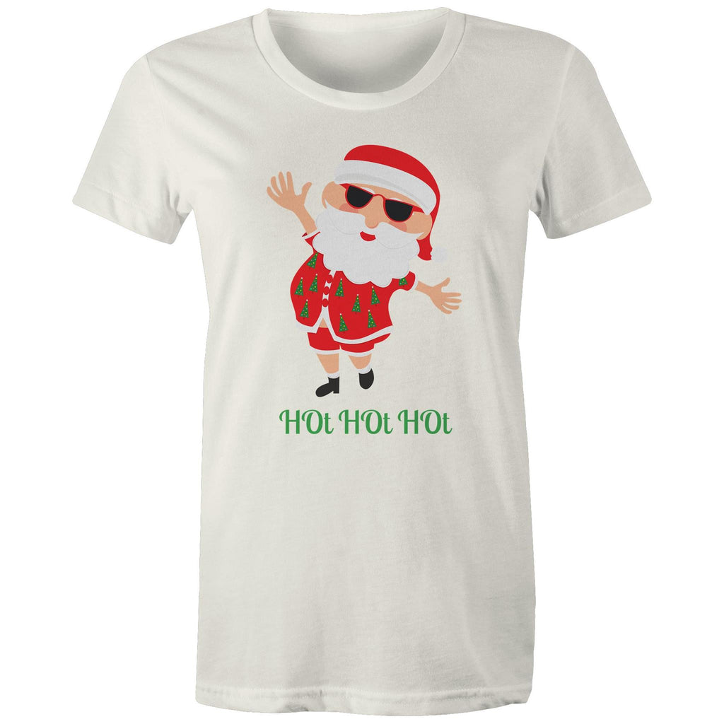 Summer Santa, Hot Hot Hot - Womens T-shirt Natural Womens Christmas T-shirt Christmas Printed In Australia