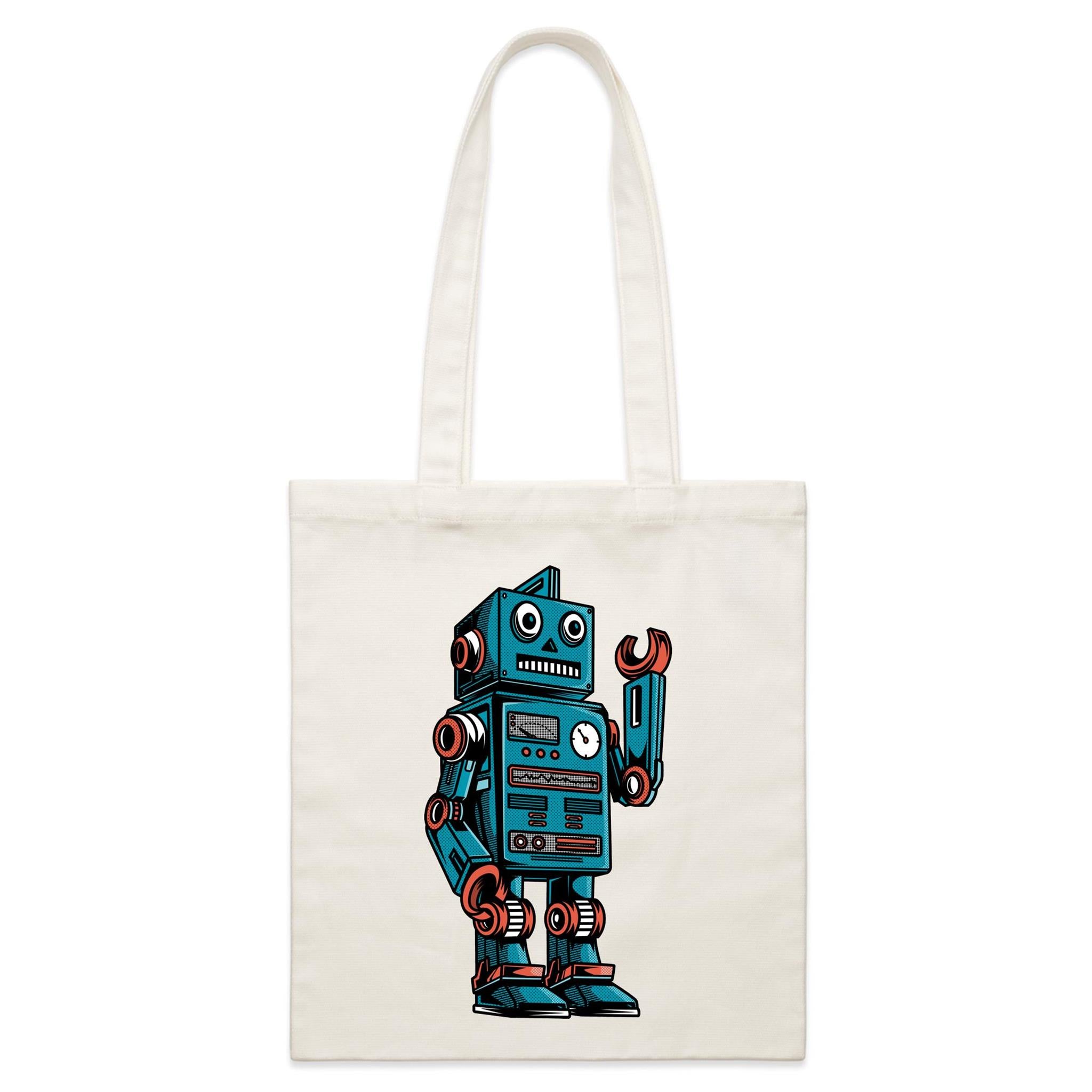Robot - Parcel Canvas Tote Bag Default Title Small Tote Bag Printed In Australia Sci Fi