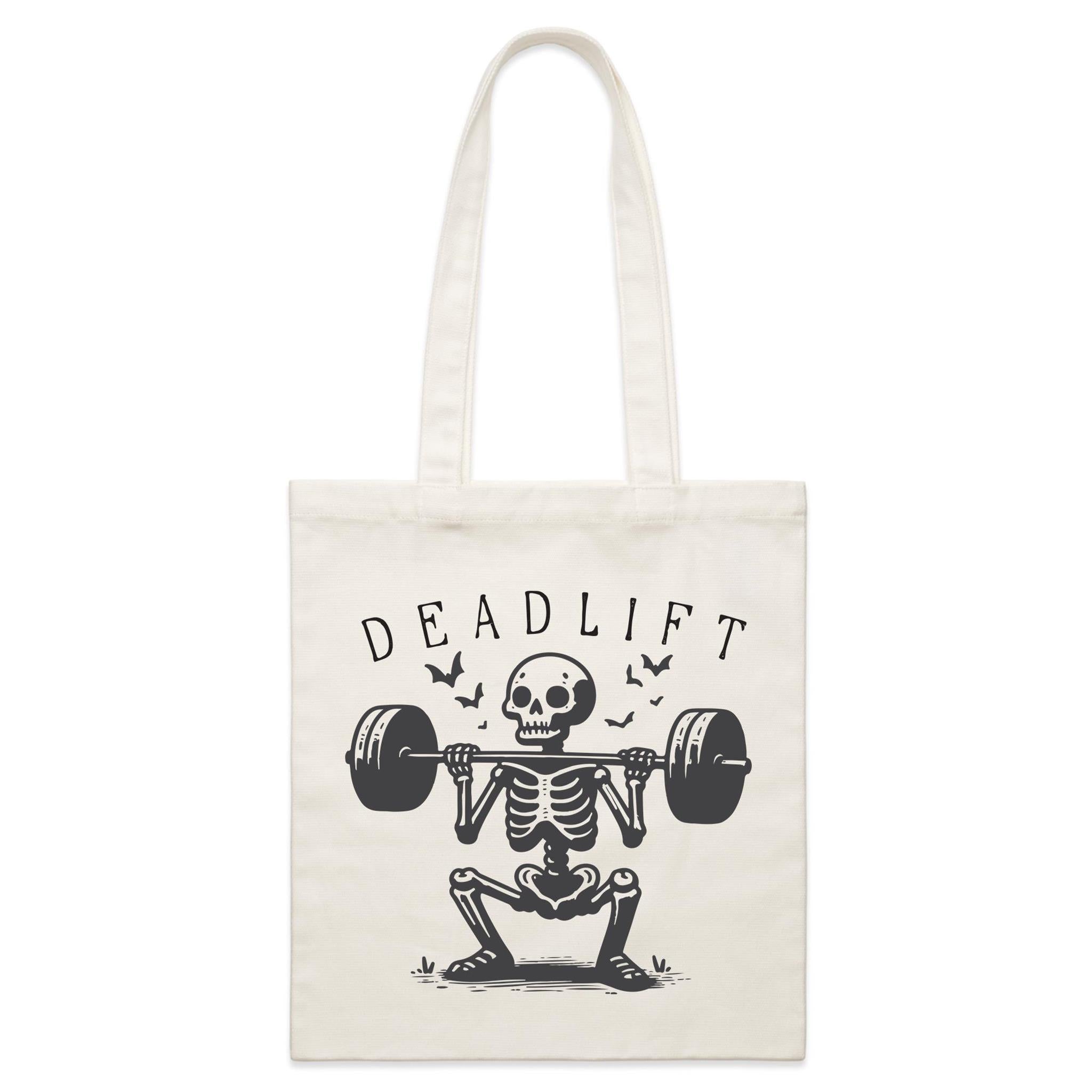 Deadlift Skeleton - Parcel Canvas Tote Bag Default Title Small Tote Bag Fitness Printed In Australia