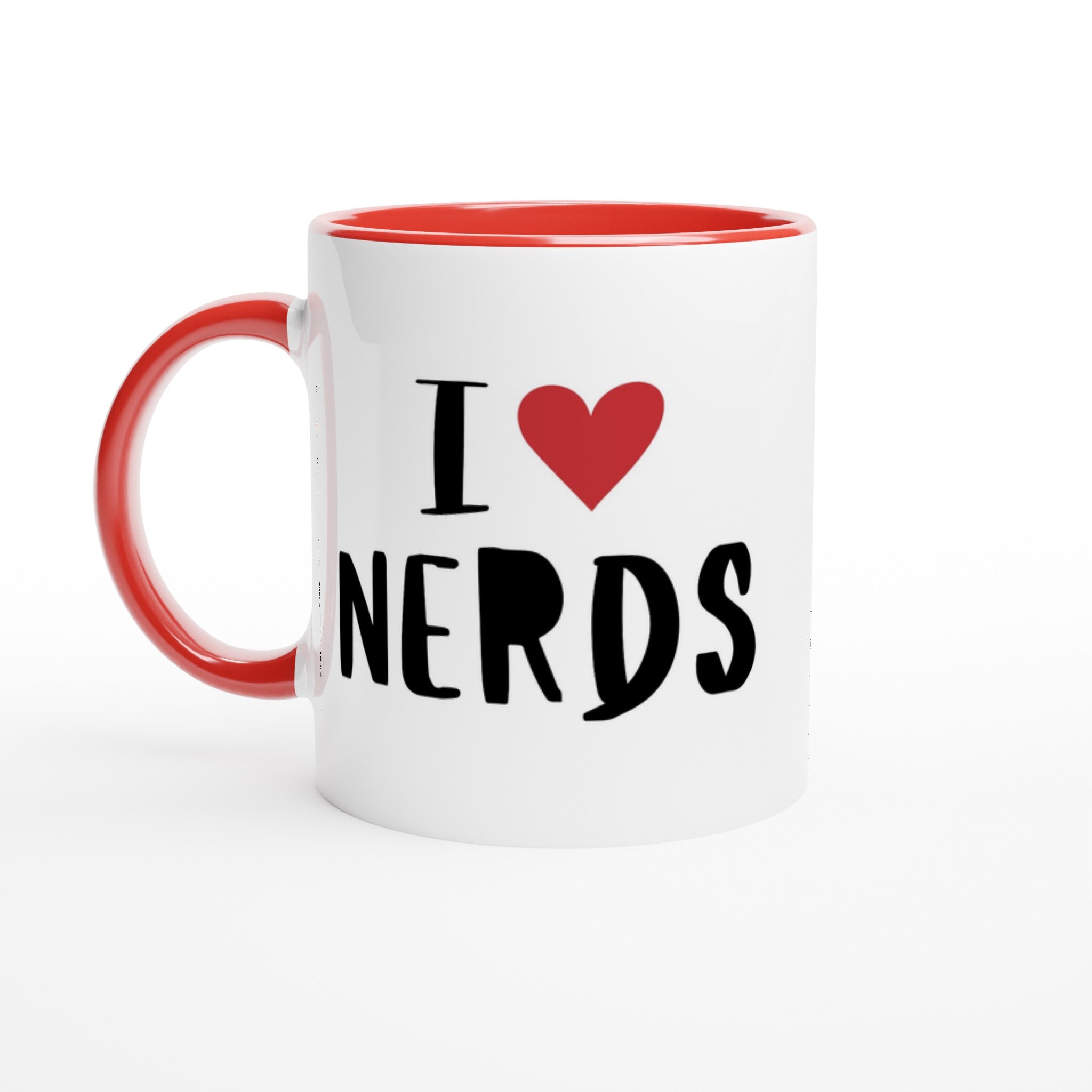 I Love Nerds, Red Heart - White 11oz Ceramic Mug with Colour Inside Ceramic Red Colour 11oz Mug Globally Fulfilled Love