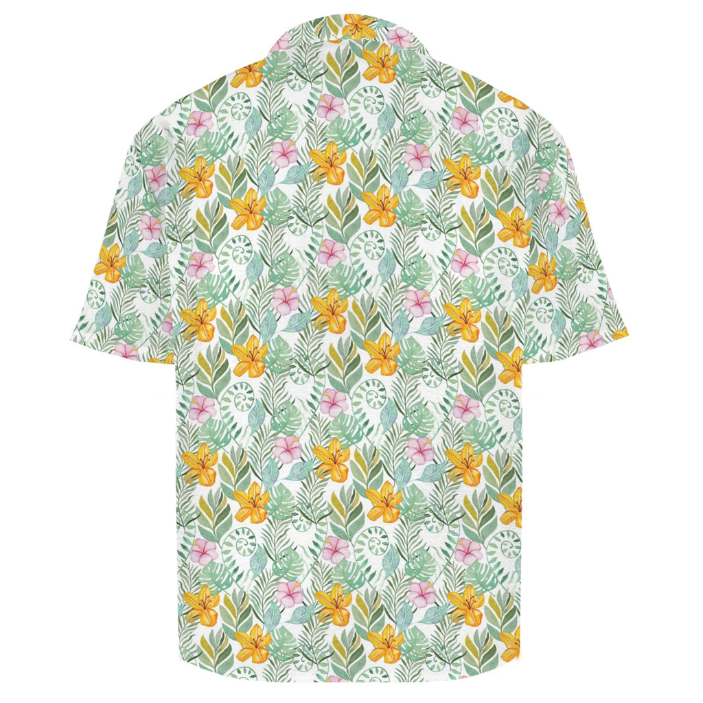 Tropical Flowers And Leaves Men's Crinkle Hawaiian Shirt