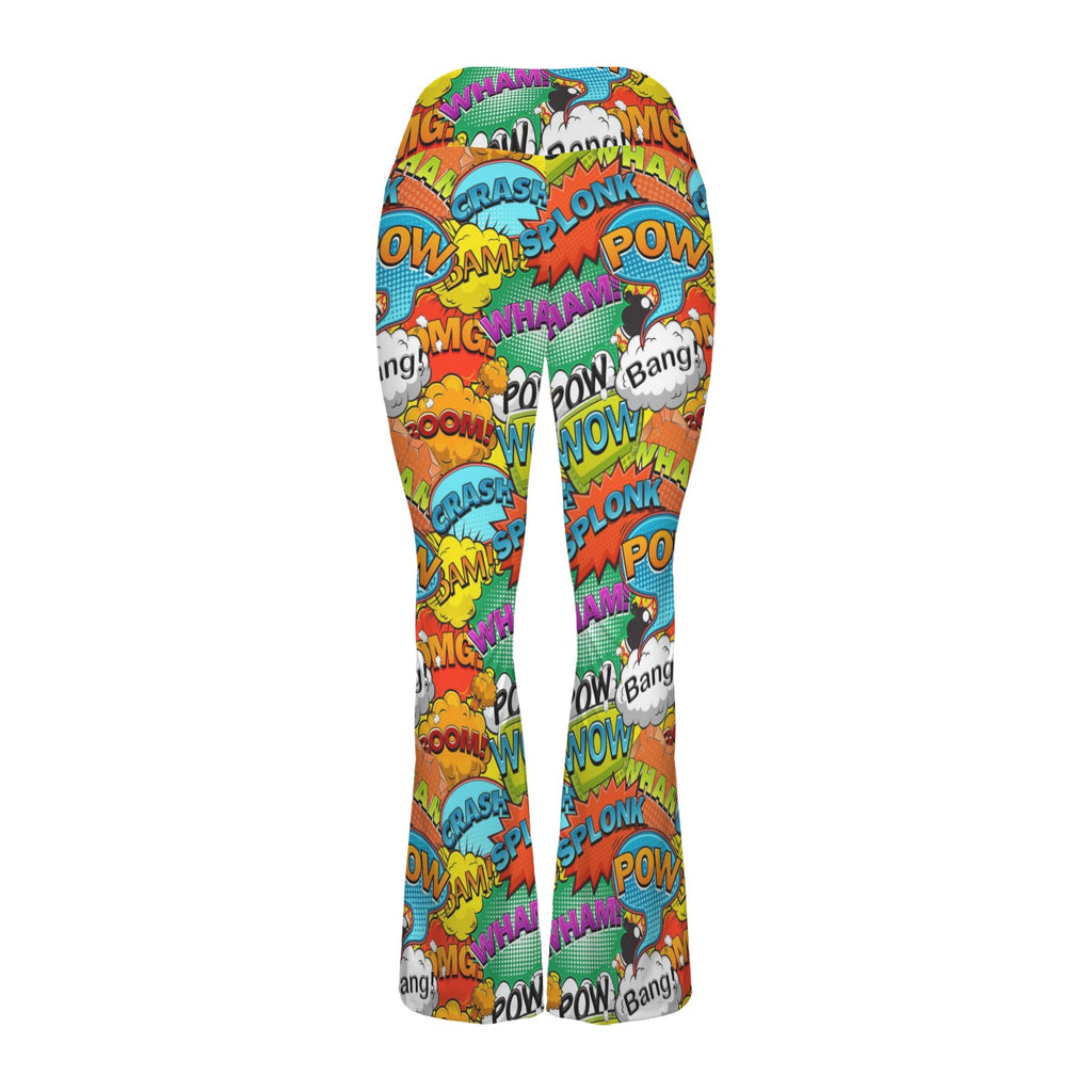 Comic Book 2 High Waist Crossover Tummy Control Flare Leggings High Waist Flare Leggings comic Printed Offshore