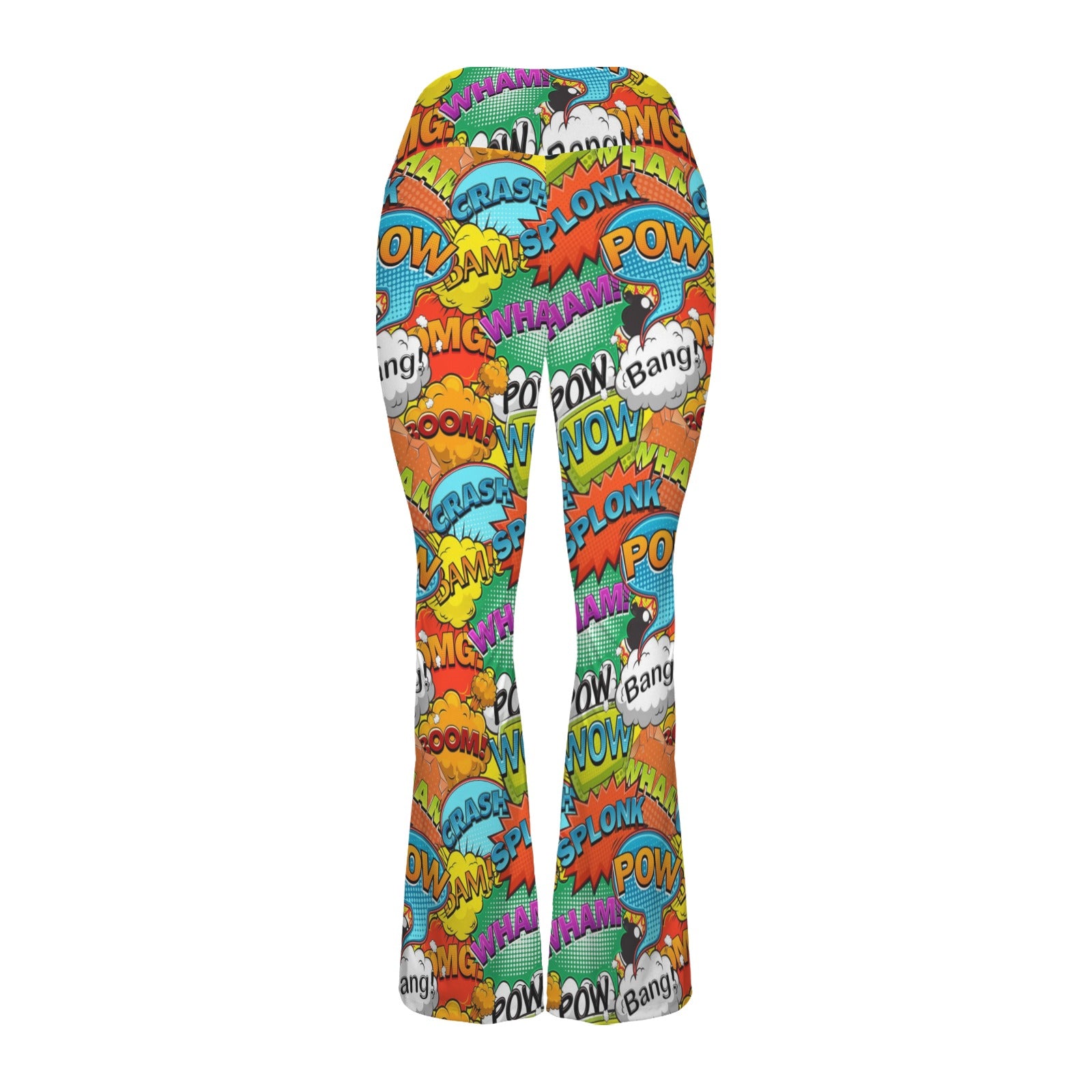 Comic Book 2 High Waist Crossover Tummy Control Flare Leggings High Waist Flare Leggings comic Printed Offshore