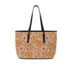 Orange Retro Floral PU Leather Tote Bag Large