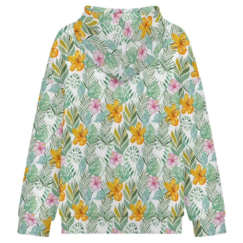 Tropical Flowers And Leaves Women's Full-Zip Hoodie