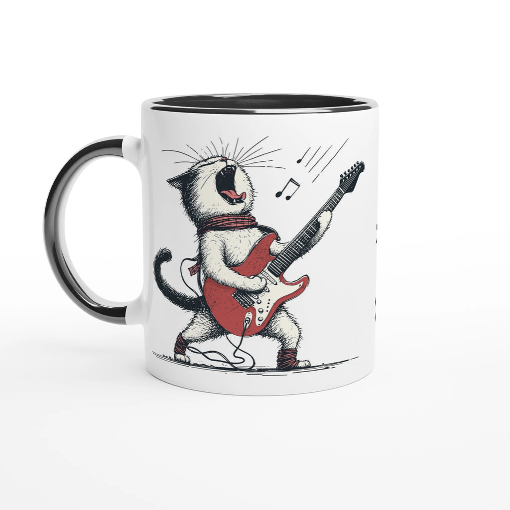 Personalised Cat Playing Guitar 11oz Ceramic Mug Ceramic Black Personalised 11oz Mug animal Globally Fulfilled Music