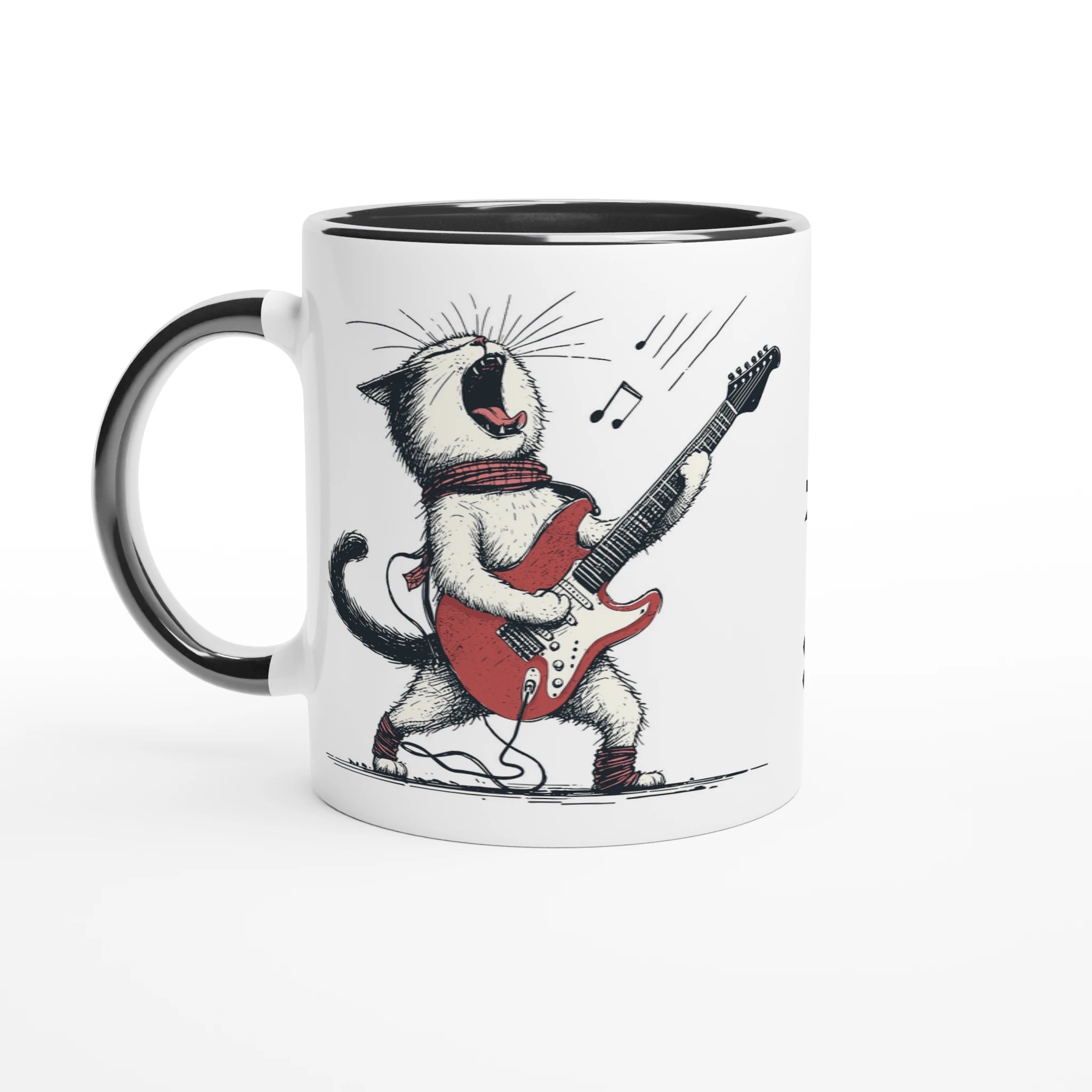 Personalised Cat Playing Guitar 11oz Ceramic Mug Ceramic Black Personalised 11oz Mug animal Globally Fulfilled Music