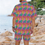 Bright And Bold Flowers Men's Hawaiian Shirt & Shorts Set Men's Hawaiian Shirt & Shorts Set Plants Printed Offshore