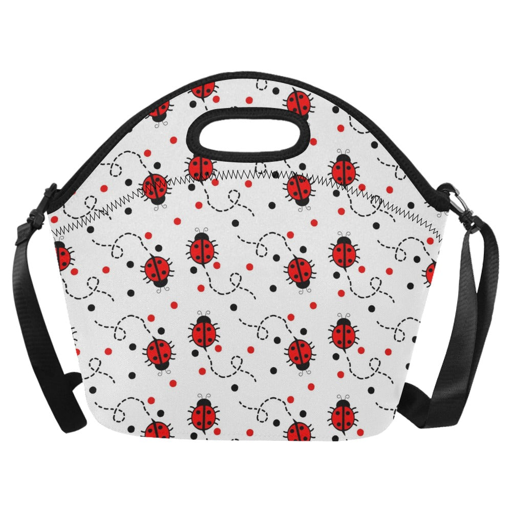 Ladybugs Neoprene Lunch Bag/Large (Model 1669) One Size Neoprene Lunch Bag animal Printed Offshore