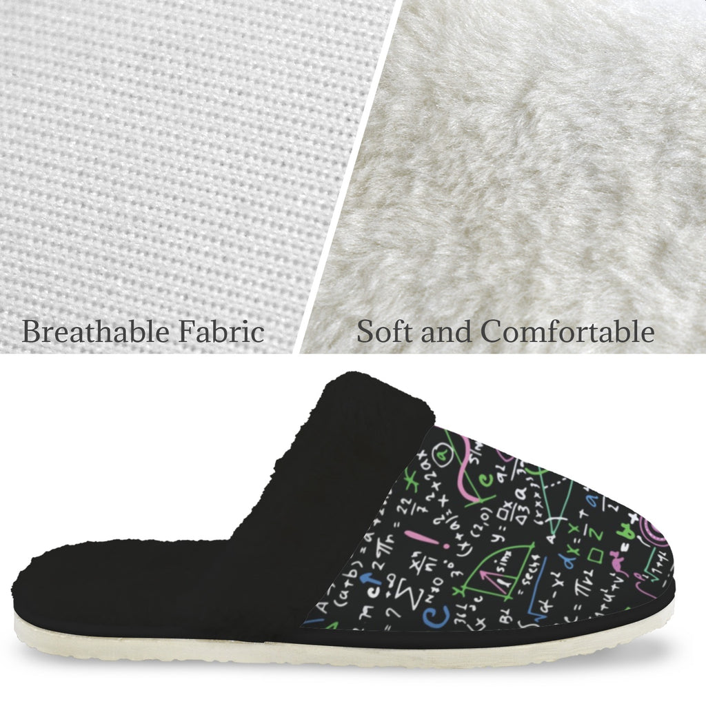 Equations In Green And Pink Men's Fur Trim Thick-Sole Indoor Slippers Men's Fur Trimmed Slippers Maths Printed Offshore