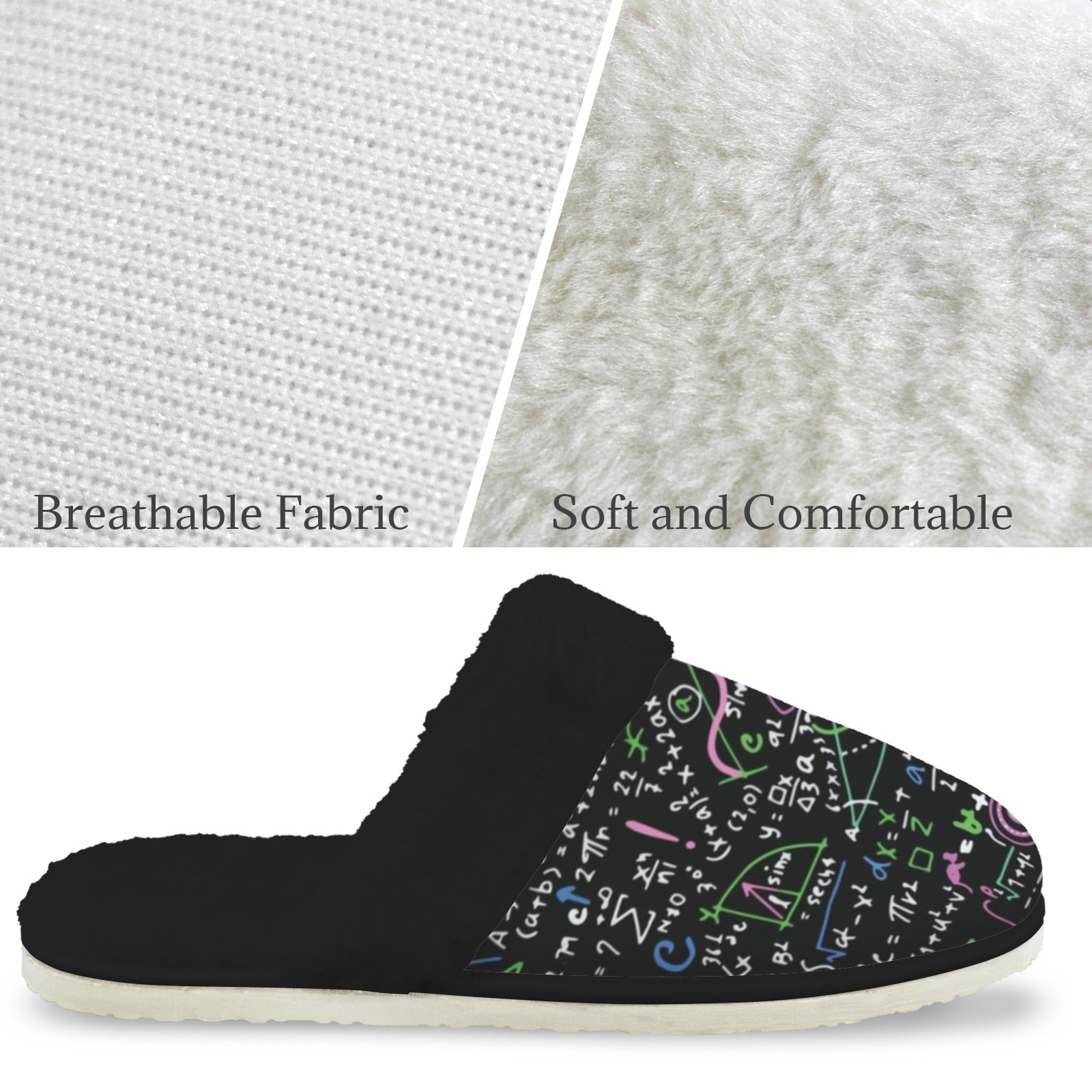 Equations In Green And Pink Men's Fur Trim Thick-Sole Indoor Slippers Men's Fur Trimmed Slippers Maths Printed Offshore