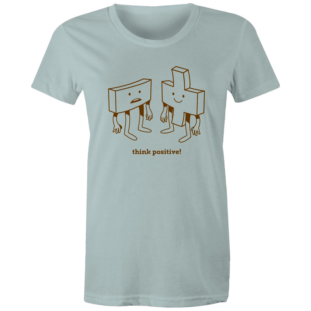 Think Positive, Maths - Womens T-shirt Pale Blue Womens T-shirt Maths Positivity Printed In Australia
