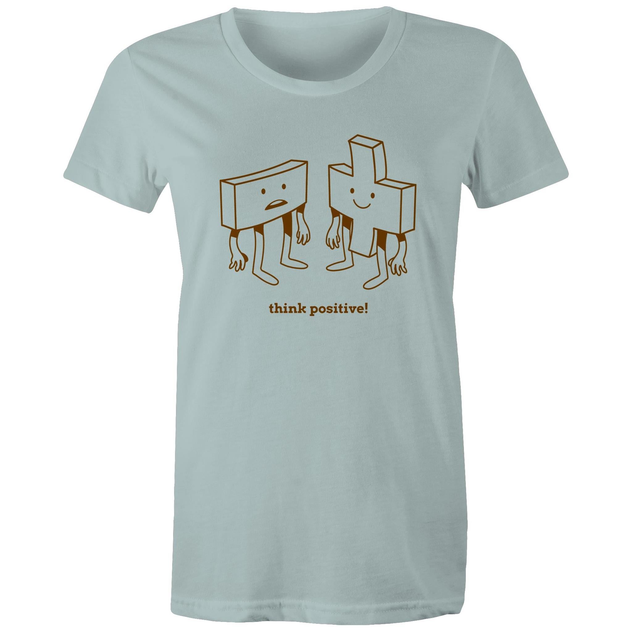 Think Positive, Maths - Womens T-shirt Pale Blue Womens T-shirt Maths Positivity Printed In Australia
