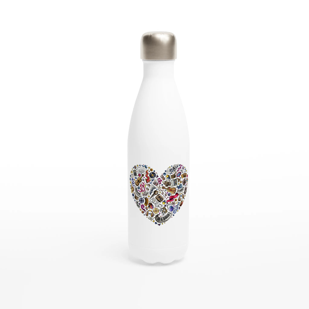 Heart Music - White 17oz Stainless Steel Water Bottle Default Title White Water Bottle Globally Fulfilled Love Music