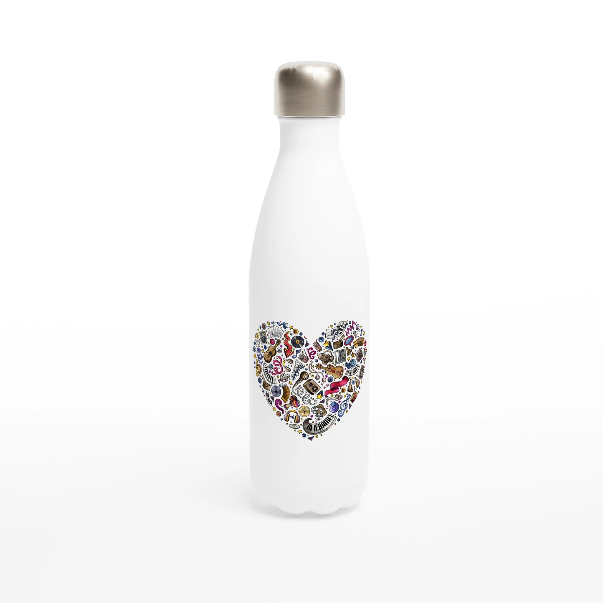 Heart Music - White 17oz Stainless Steel Water Bottle Default Title White Water Bottle Globally Fulfilled Love Music