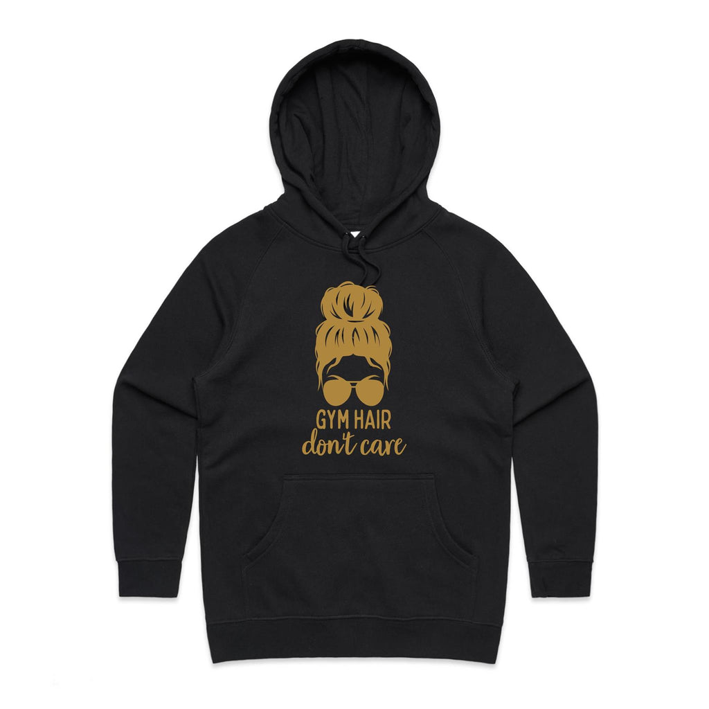 Gym Hair, Don't Care - Womens Hoodie Black Womens Hoodie Fitness Printed In Australia