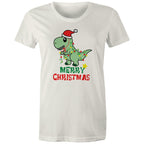 Dinosaur Santa, Merry Christmas - Womens T-shirt Natural Womens Christmas T-shirt Christmas Printed In Australia