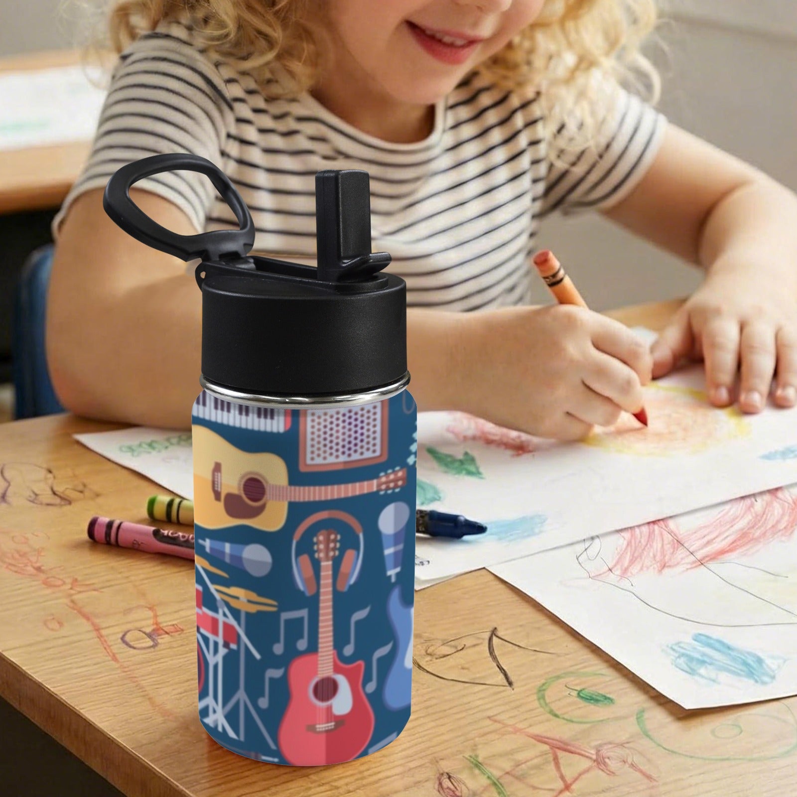 Music Instruments 12oz Kids Water Bottle with Straw Lid