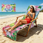 Bright Watercolour Floral Beach Chair Towel Cover with Side Pockets