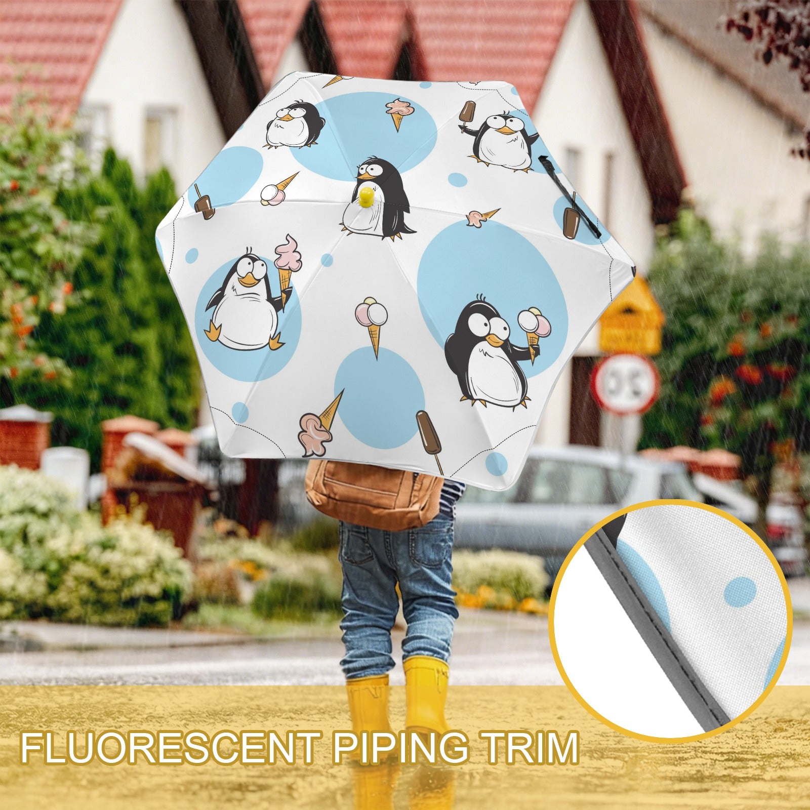 Penguins With Ice-Creams Kids Safe Round Corner Umbrella Kids Safe Round Corner Umbrella animal Printed Offshore