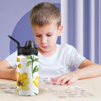 Yellow Flowers Kids Water Bottle with Chug Lid (12 oz) Kids Water Bottle with Chug Lid Plants Printed Offshore